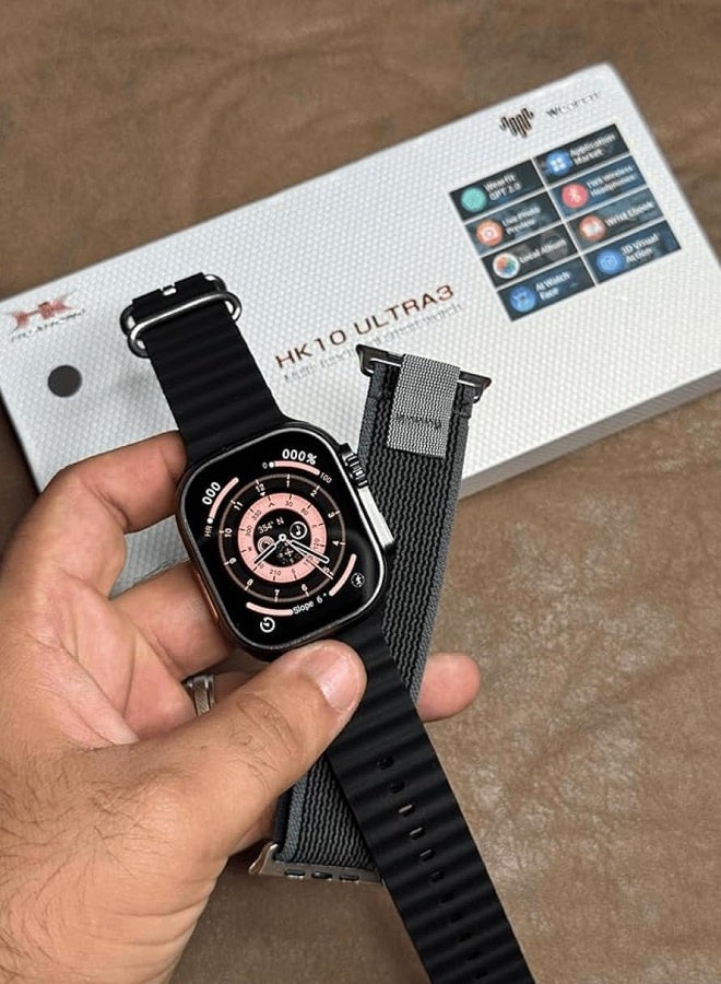 هونج كونج ساعة HK10 ULTRA 3 Series 9 (2024) الذكية Wearfit Pro، شاشة سوبر أموليد، فتح القفل، دردشة بتقنية الذكاء الاصطناعي، نظام تحديد المواقع العالمي (GPS)، تقنية الاتصال قريب المدى (NFC)، بلوتوث الإصدار الخامس، مكالمات، شاحن لاسلكي، لون أسود - Image 2